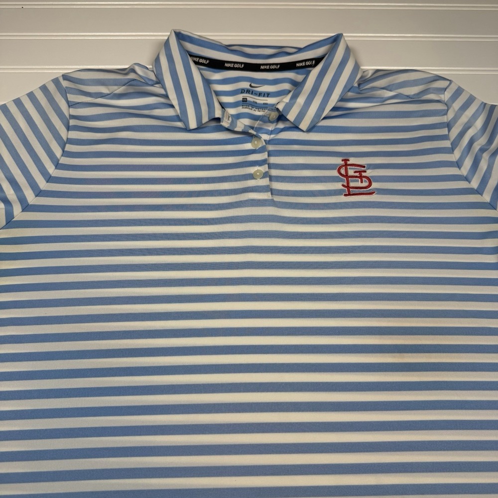Nike Golf Dri-Fit St. Louis‎ Cardinals Polo Women's XXL Blue White Stripes GUC